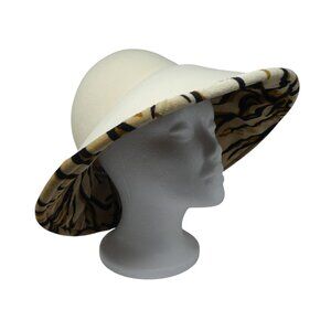 Vintage Adolpho II Cream Wool Tiger Stripe Velour Wide Brim Bucket Hat